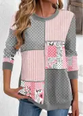 Modlily Light Pink Patchwork Geometric Print Long Sleeve Sweatshirt - M