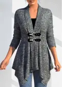 Modlily Dark Grey Button Long Sleeve Turn Down Collar Coat - XL