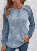 Modlily Dusty Blue Patchwork Long Sleeve Round Neck Sweatshirt - XL