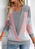 Modlily Dark Grey Fake 2in1 Long Sleeve Square Neck Sweatshirt - XL