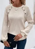 Modlily Beige Button Long Sleeve Round Neck T Shirt - S