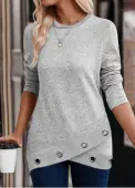 Modlily Light Grey Cross Hem Long Sleeve Round Neck Sweatshirt - XL