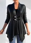 Modlily PU Faux Leather Long Sleeve Turn Down Collar Coat - L