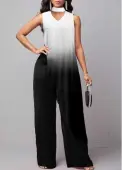 Modlily White Ombre Long Sleeveless Stand Collar Wide Leg Jumpsuit - M