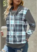 Modlily Light Blue Tartan Print Long Sleeve Sweatshirt - XXL