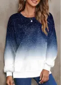 Modlily Navy Ombre Long Sleeve Round Neck Sweatshirt - M
