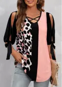 Modlily Pink Criss Cross Leopard Half Sleeve V Neck Blouse - XL