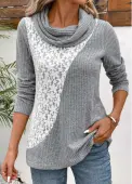 Modlily Light Grey Patchwork Long Sleeve Cowl Neck Sweatshirt - XL