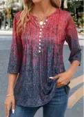 Modlily Coral Tuck Stitch Random Floral Print T Shirt - XL