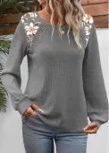 Modlily Dark Grey Patchwork Floral Print Long Sleeve Sweatshirt - S