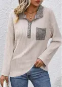 Modlily Beige Button Long Sleeve Turn Down Collar Sweatshirt - M