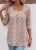 Modlily Yellow Ruched Ditsy Floral Print Long Sleeve T Shirt - M