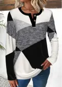 Modlily Multi Color Button Geometric Print Long Sleeve T Shirt - XXL