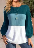 Modlily Turquoise Patchwork Long Sleeve Round Neck Sweatshirt - XXL