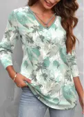 Modlily Green Circular Ring Floral Print Long Sleeve T Shirt - XXL