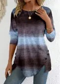 Modlily Patchwork Ombre Long Sleeve Round Neck T Shirt - XXL
