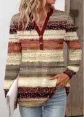 Modlily Wine Red Patchwork Graffiti Print Long Sleeve T Shirt - L