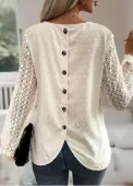 Modlily Beige Button Long Sleeve Round Neck Blouse - XXL