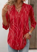 Modlily Black Friday Red Hot Stamping Geometric Print T Shirt - L