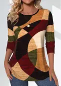 Modlily Multi Color Geometric Print Long Sleeve T Shirt - M
