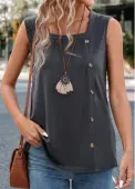 Modlily Dark Grey Button Sleeveless Square Neck Tank Top - XL