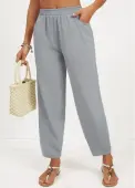 Modlily Grey Pocket Regular Elastic Waist High Waisted Pants - S