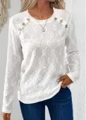 Modlily White Button Long Sleeve Round Neck T Shirt - M