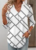 Modlily White Button Geometric Print Long Sleeve T Shirt - L