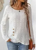 Modlily White Cross Hem Long Sleeve Round Neck T Shirt - XXL