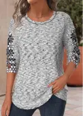 Modlily Light Grey Marl Patchwork Long Sleeve T Shirt - XL