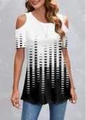 Modlily Cold Shoulder Geometric Print White T Shirt - M