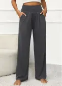 Modlily Dark Grey Pocket Elastic Waist High Waisted Pants - M