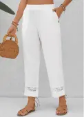 Modlily White Patchwork Elastic Waist High Waisted Pants - XL