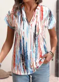 Modlily Multi Color Split Graffiti Print Short Sleeve Blouse - M