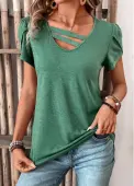 Modlily Turquoise Patchwork Short Sleeve V Neck T Shirt - XL