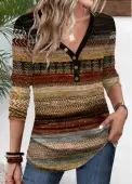 Modlily Multi Color Patchwork Long Sleeve V Neck T Shirt - XXL
