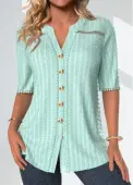 Modlily Mint Green Patchwork Half Sleeve Split Neck Blouse - M