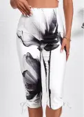 Modlily White Drawstring Ink Painting Print Skinny Elastic Waist Pants - M