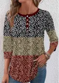 Modlily Multi Color Button Ditsy Floral Print T Shirt - XL