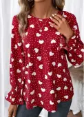 Modlily Red Button Valentine's Day Print Long Sleeve Blouse - XXL