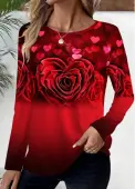 Modlily Red Floral Print Long Sleeve T Shirt - XXL