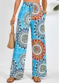 Modlily Neon Blue Pocket Tribal Print Elastic Waist Pants - S