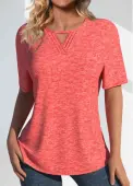 Modlily Coral Tuck Stitch Short Sleeve Round Neck T Shirt - M