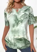 Modlily Light Green Tuck Stitch Marble Print T Shirt - XL
