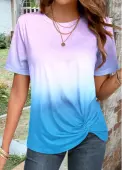 Modlily Light Purple Twist Ombre Short Sleeve T Shirt - L