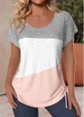Modlily Dusty Pink Patchwork Short Sleeve Round Neck T Shirt - S