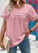 Modlily Light Pink Patchwork Short Sleeve Round Neck T Shirt - L