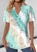 Modlily Mint Green Ruched Ombre Short Sleeve V Neck Blouse - XL