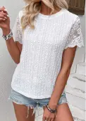 Modlily White Patchwork Short Sleeve Round Neck T Shirt - XXL