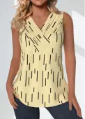 Modlily Light Yellow Surplice Geometric Print Sleeveless Tank Top - L